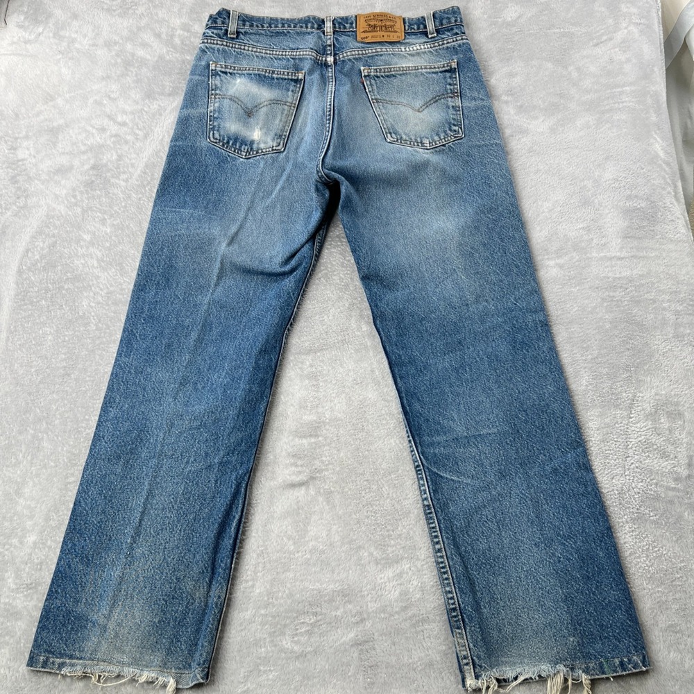 Levi's Orange Tab 505 Straight Leg 36x28 Blue Vintage Distressed Whisker Fade - Picture 12 of 16